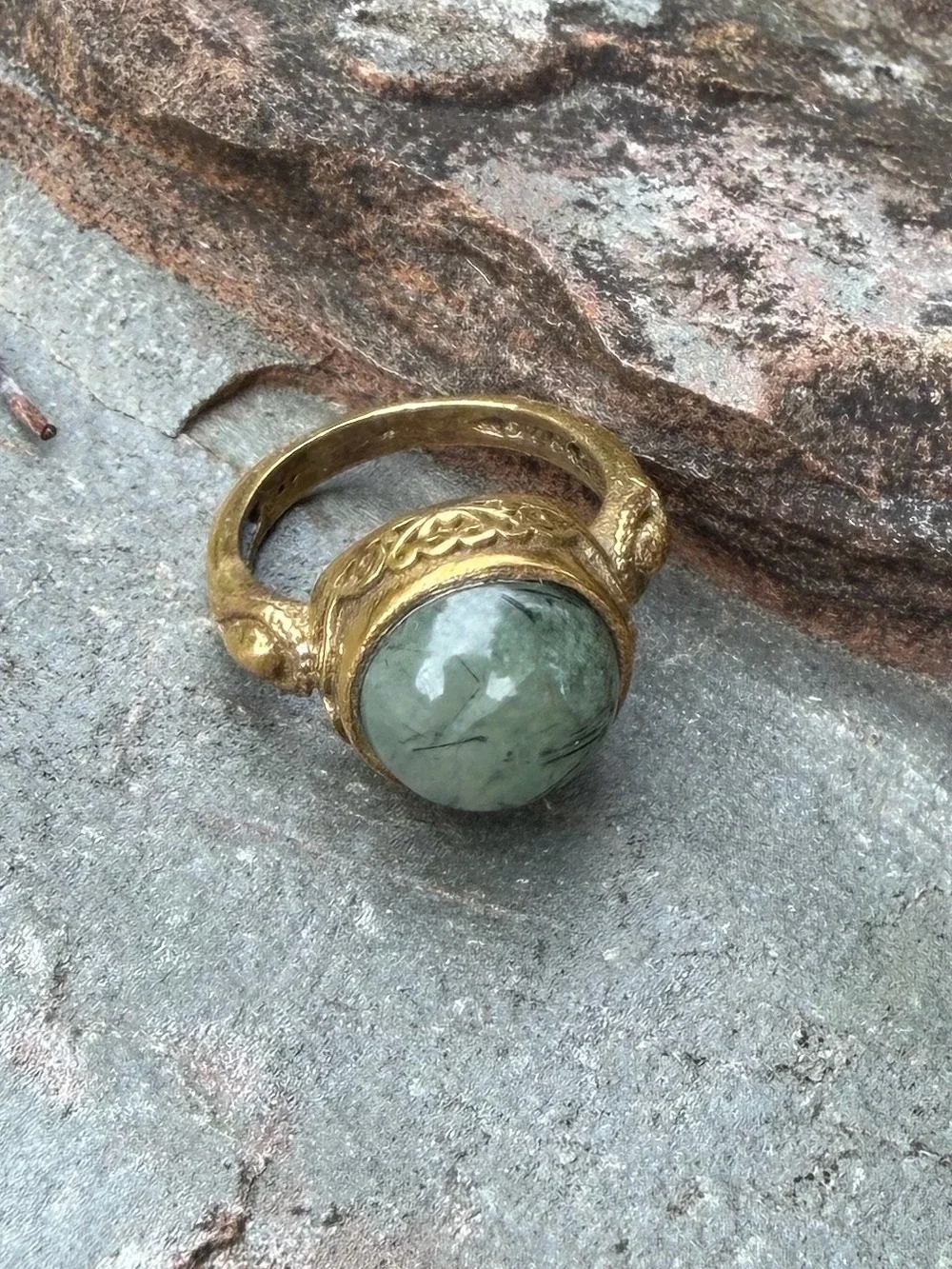 Genuine Gemstone Green Stone Dome Small Gold Pinky Ring 4